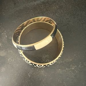 Bracelets.  Bangle bracelets. 2 black and ivory with gold accents.  Never worn.